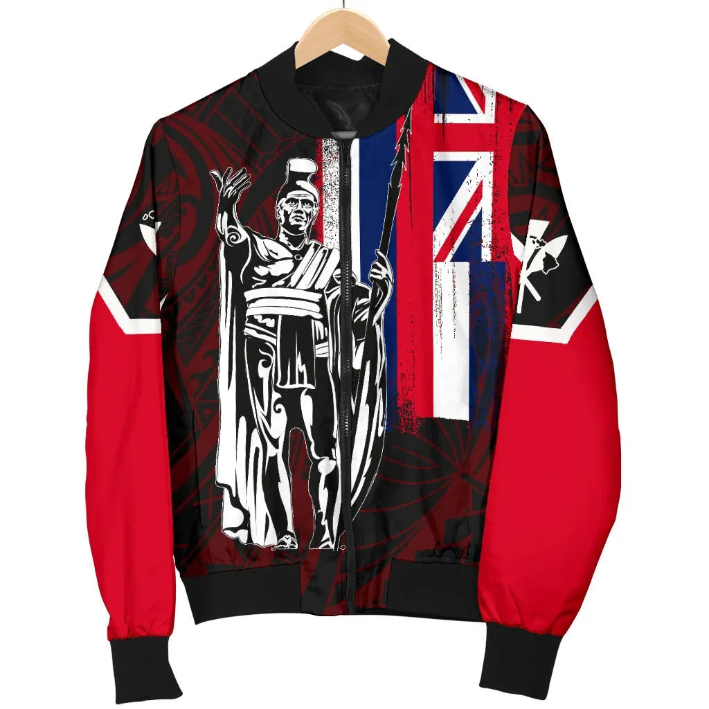 Polynesian Pride Jacket - Hawaii King Flag Polynesian Men's Bomber Jacket - Red - Polynesian Pride