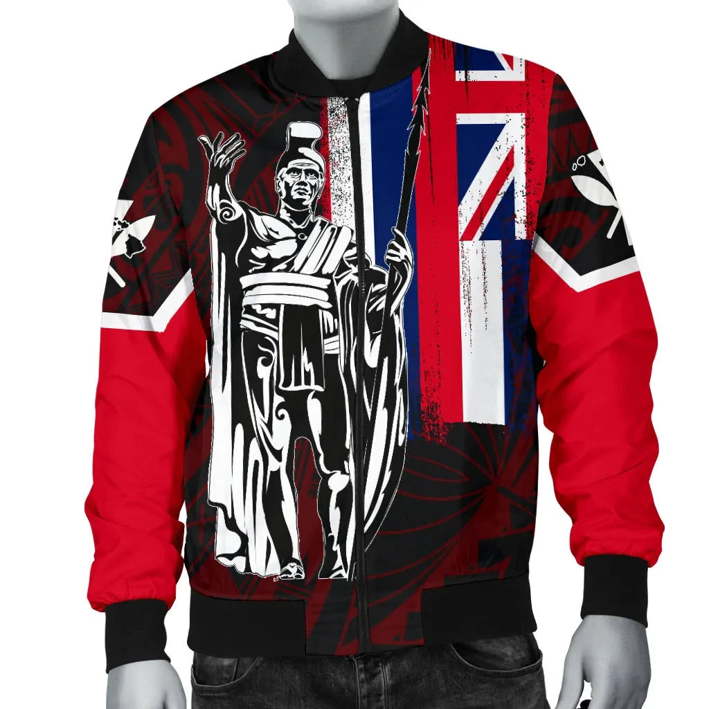 Polynesian Pride Jacket - Hawaii King Flag Polynesian Men's Bomber Jacket - Red - Polynesian Pride