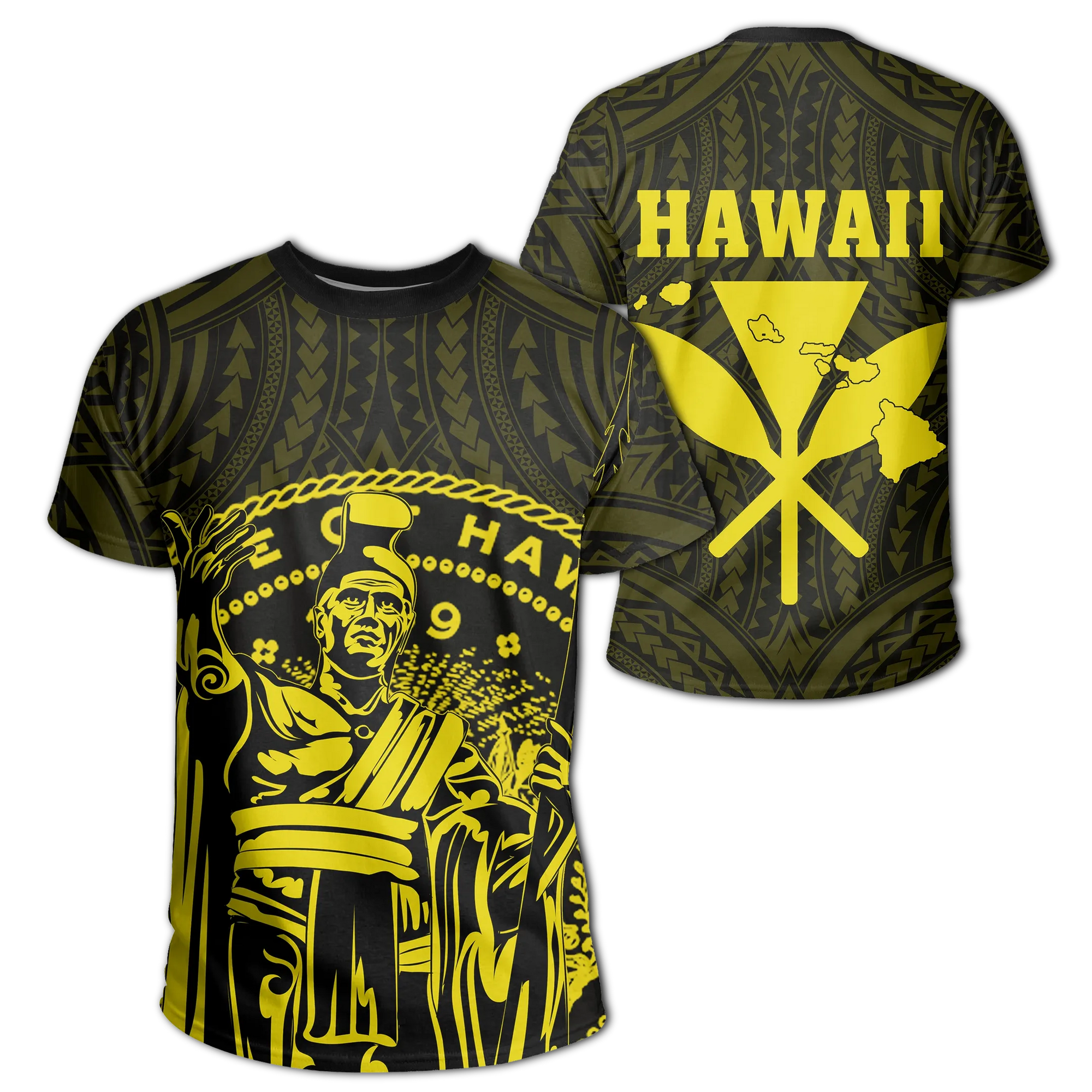 Polynesian Pride Tee Hawaii King Coat Of Arms Kanaka Map Polynesian T Shirt Yellow - Polynesian Pride