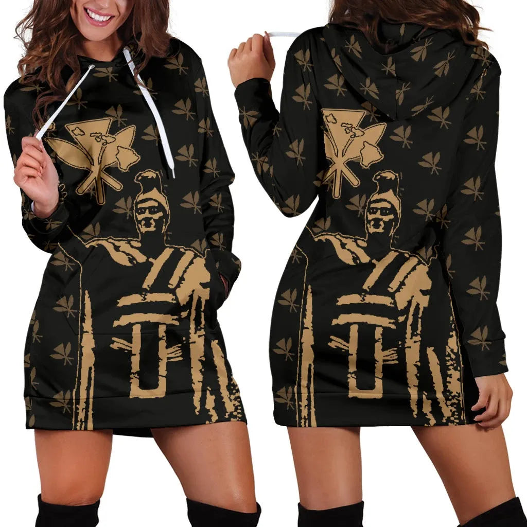 Polynesian Pride Dress - Hawaii King Kanaka Maoli Golden Women's Hoodie Dress - Polynesian Pride