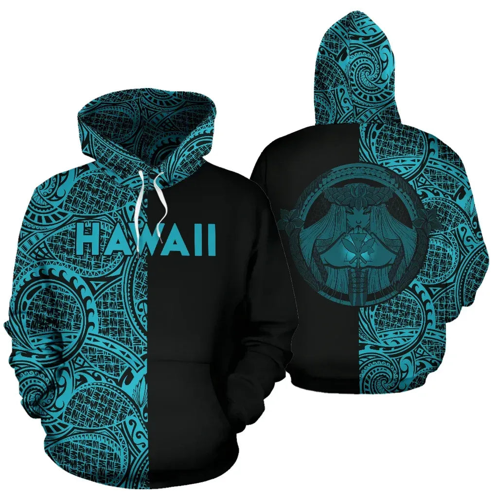 Polynesian Pride Hoodie Polynesian Madame Pele Kanaka Hawaii Hoodie The Half Blue - Polynesian Pride