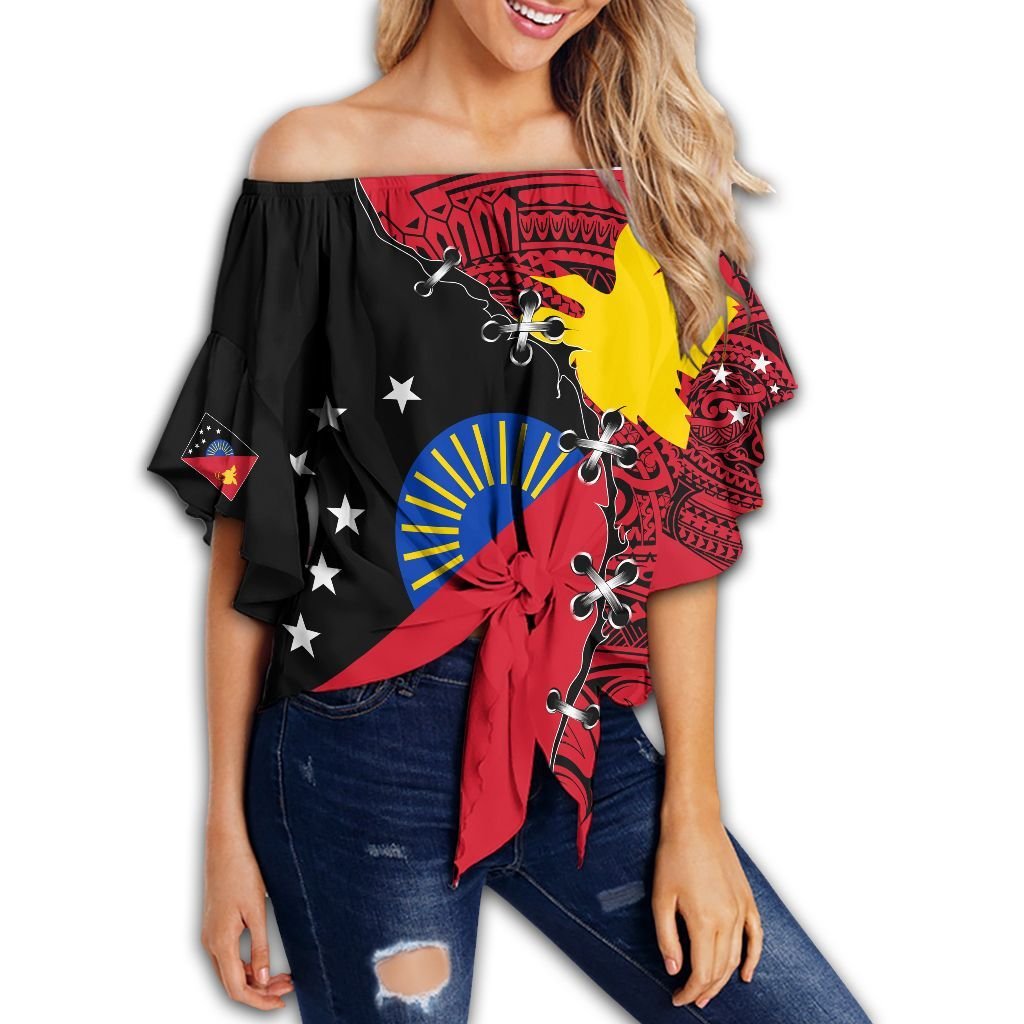 Polynesian Pride Clothing - Sandaun PNG Suture Style Women's Off Shoulder Wrap Waist Top Women Red - Polynesian Pride