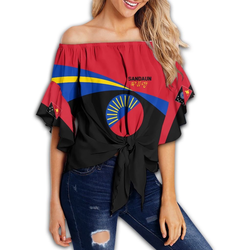 Polynesian Pride Clothing - Sandaun PNG Flag Style Women's Off Shoulder Wrap Waist Top Women Red - Polynesian Pride