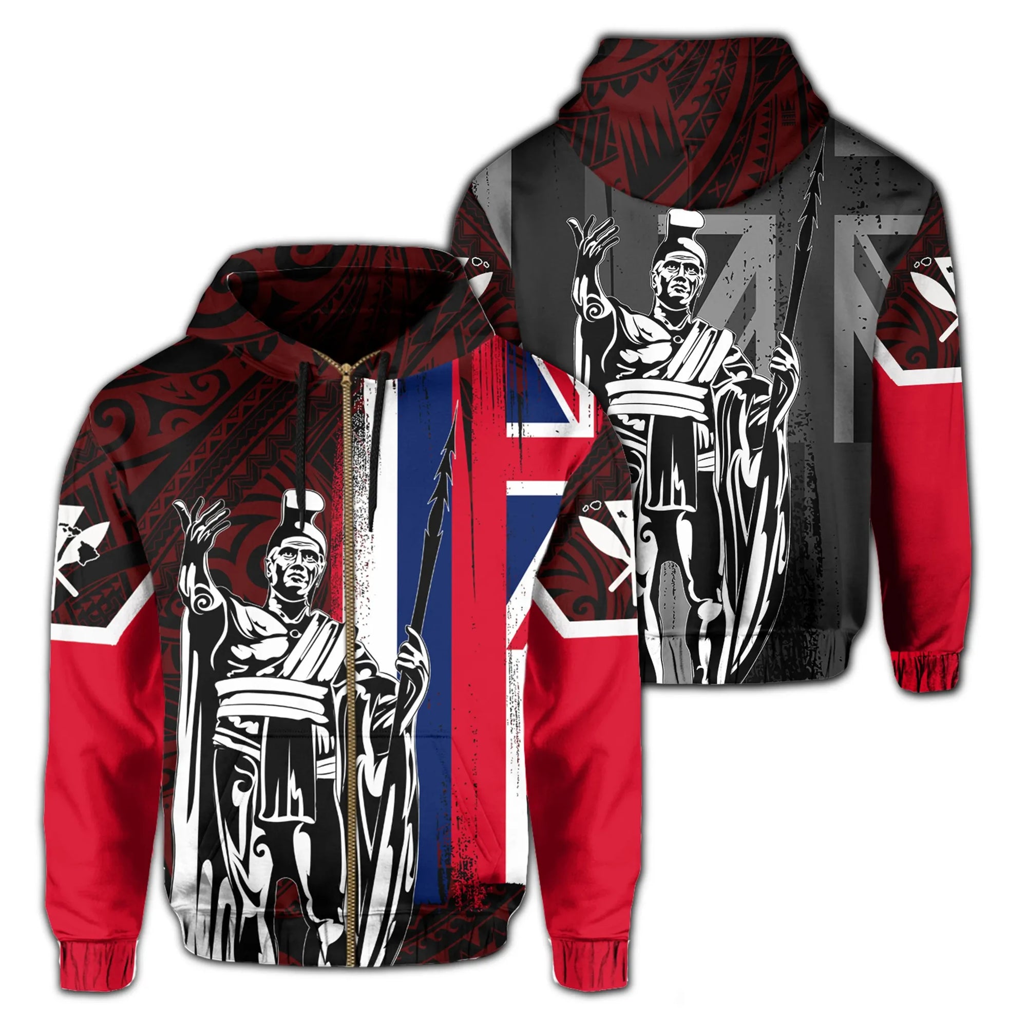 Polynesian Pride Clothing Zip Hoodie Hawaii King Flag Polynesian Red - Polynesian Pride