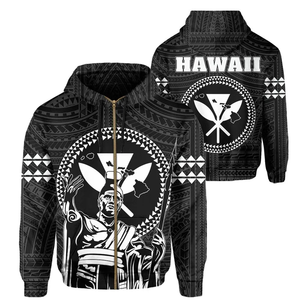 Polynesian Pride Clothing Zip Hoodie Hawaii King Kanaka Kakau - Polynesian Pride