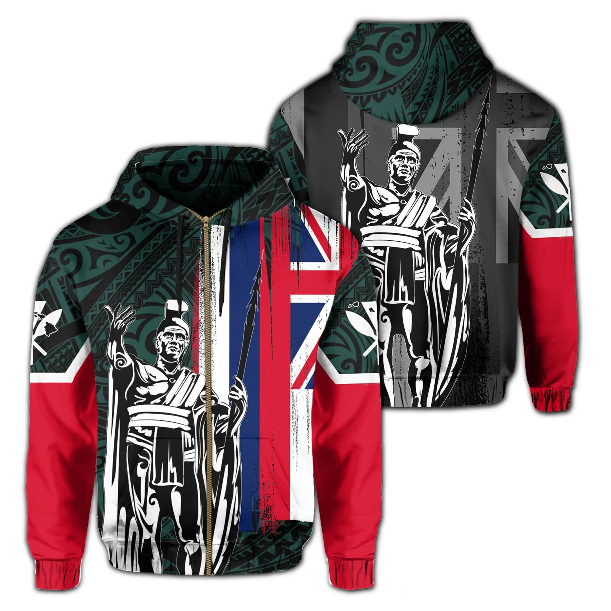 Polynesian Pride Clothing Zip Hoodie Hawaii King Flag Polynesian Turquoise - Polynesian Pride