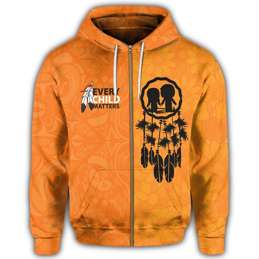 Polynesian Pride Hoodie Orange Shirt Day Hoodie Every Child Matters Feathers Zip Hoodie Unisex Orange - Polynesian Pride