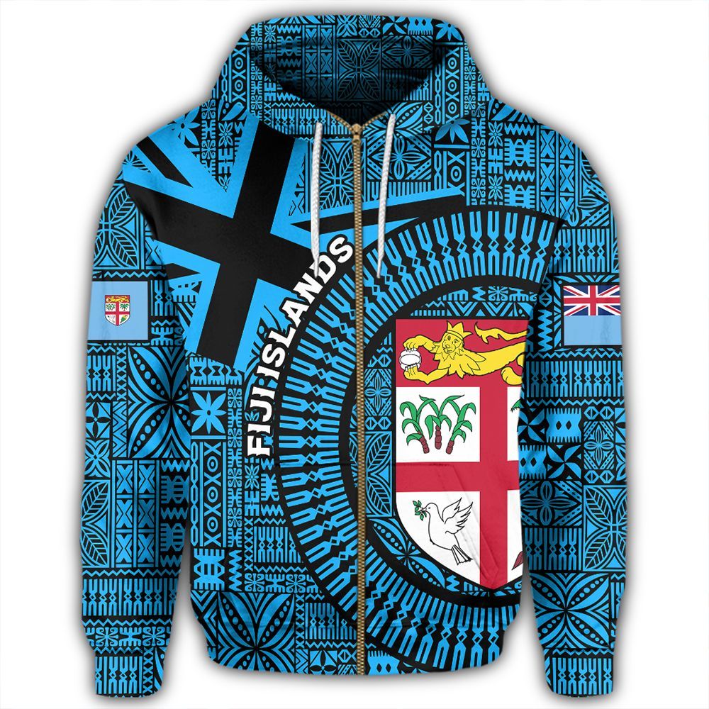 Polynesian Pride Hoodie Fiji Hoodie Fiji Nesian Style Zip Hoodie Unisex Blue - Polynesian Pride