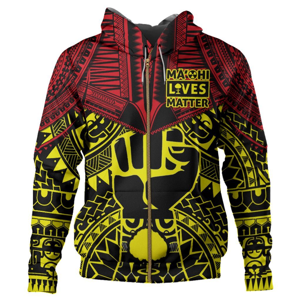 Polynesian Pride Hoodie Maohi Lives Matter Zip Hoodie Unisex Red - Polynesian Pride