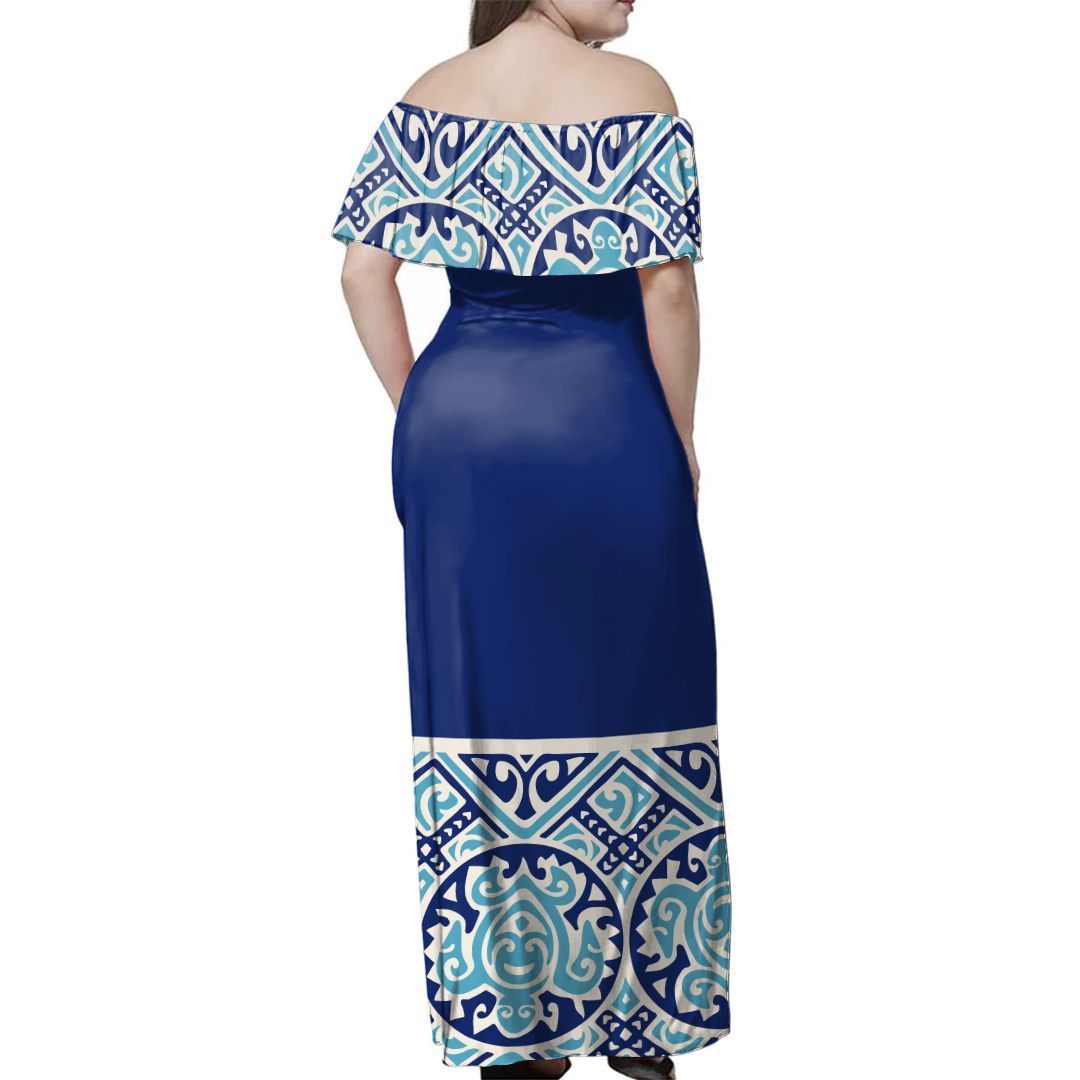 NE Fiji Bula Dress - Ethnic Turtle Off Shoulder Long Dress - Polynesian Pride