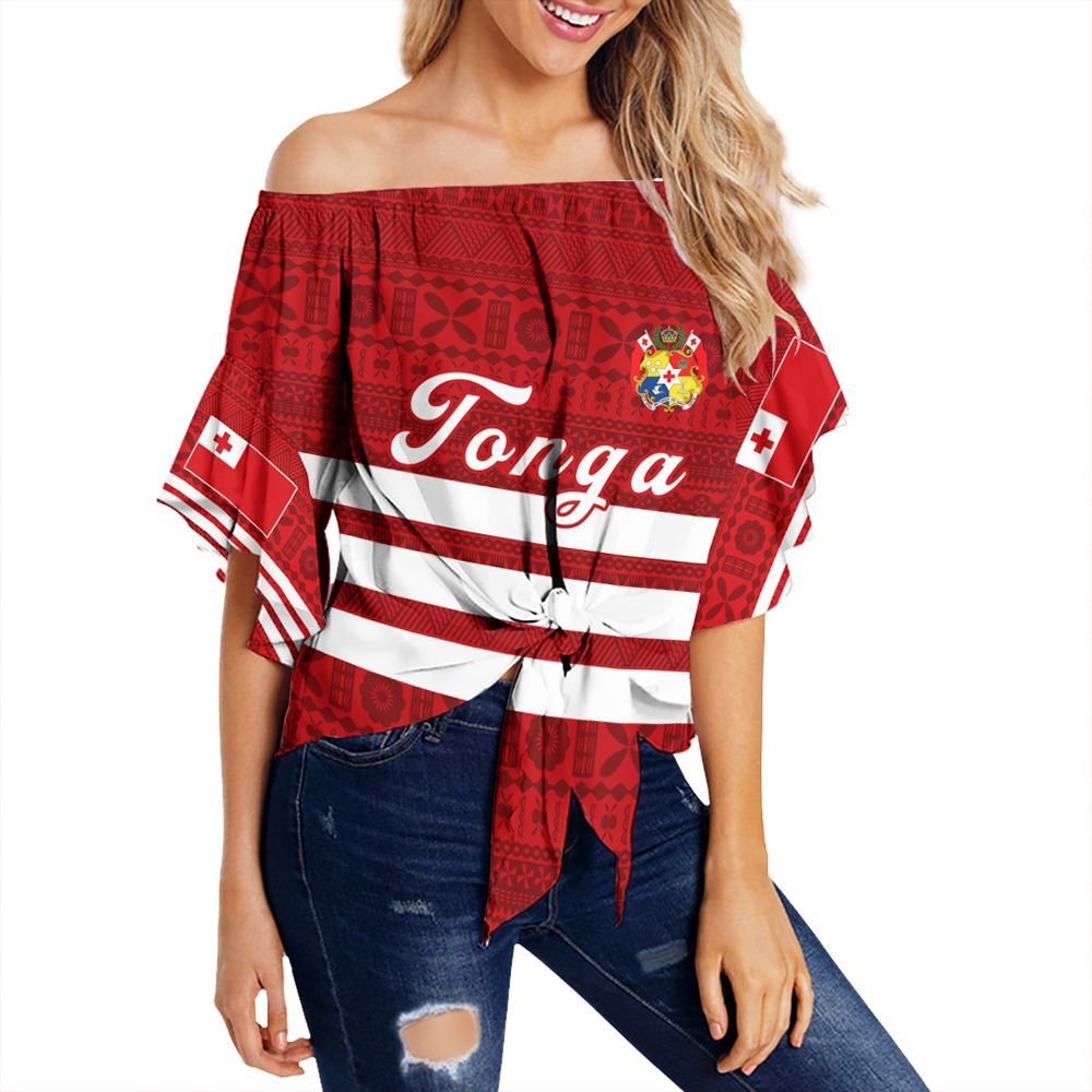 Polynesian Pride Clothing - Personalize Tonga Tapa Off Shoulder Wrap Waist Top Sport Style Women Red - Polynesian Pride