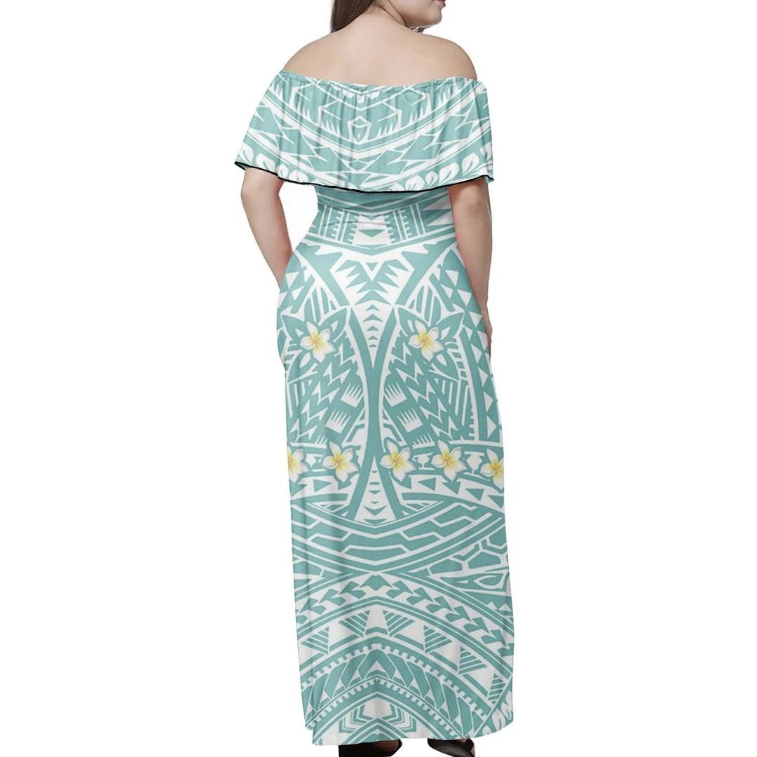 Polynesian Pride Dress - Polynesian Little Plumeria Off Shoulder Long Dress - Polynesian Pride