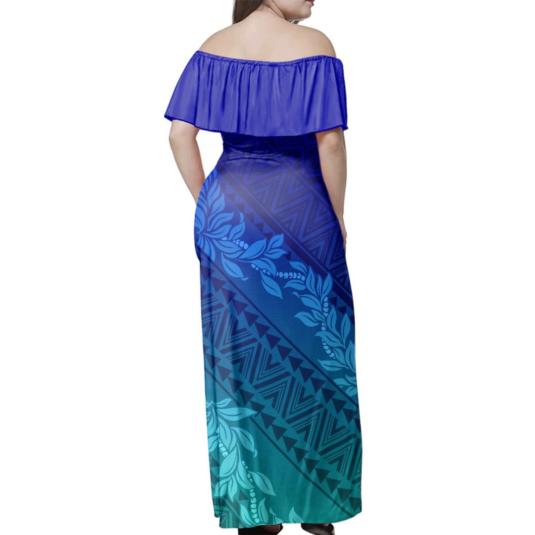 Polynesian Pride Dress - Polynesian Floral Pattern Light Blue Off Shoulder Long Dress - Polynesian Pride