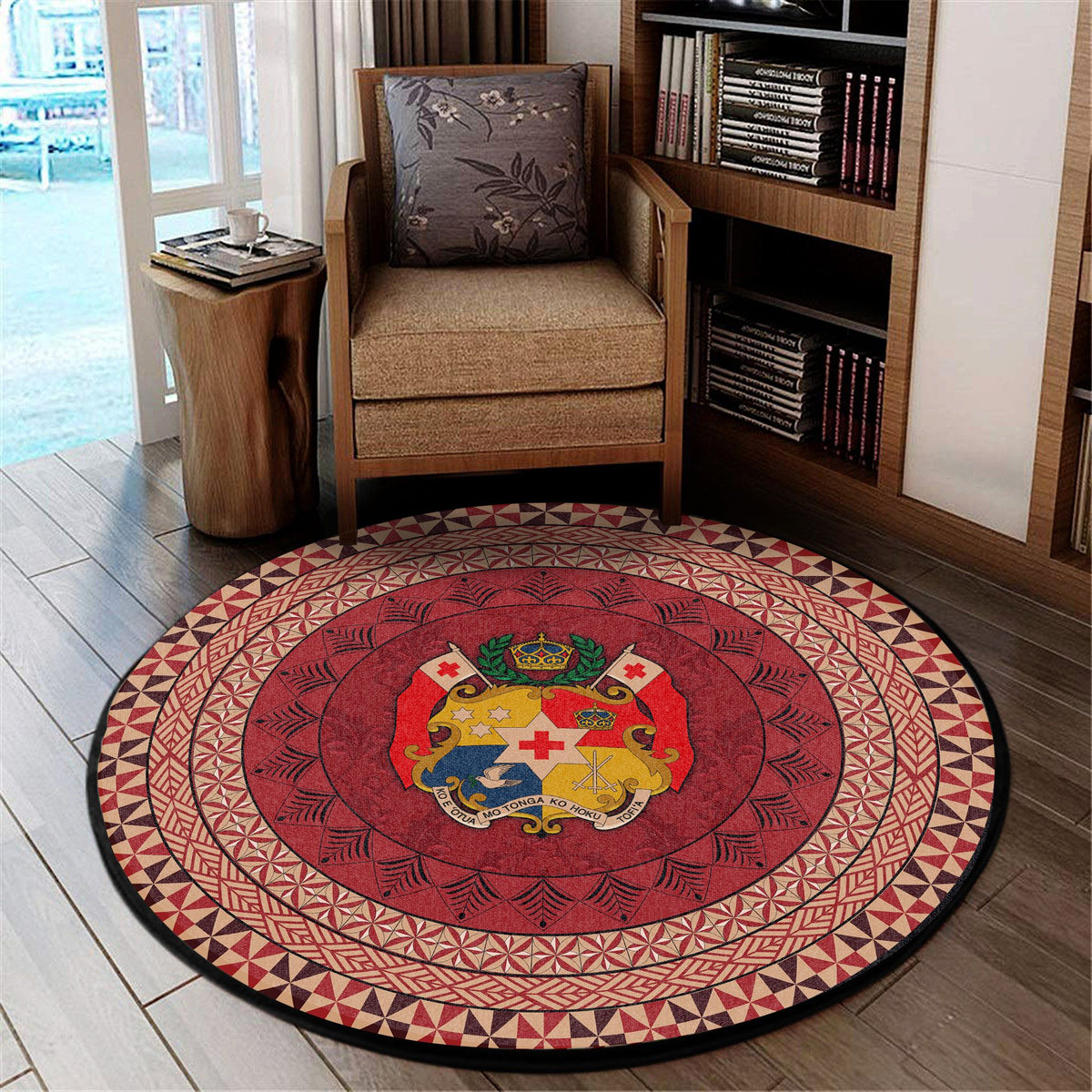 Polynesian Pride Home Set - Tonga Ngatu Pattern Round Carpet Round Carpet Red - Polynesian Pride
