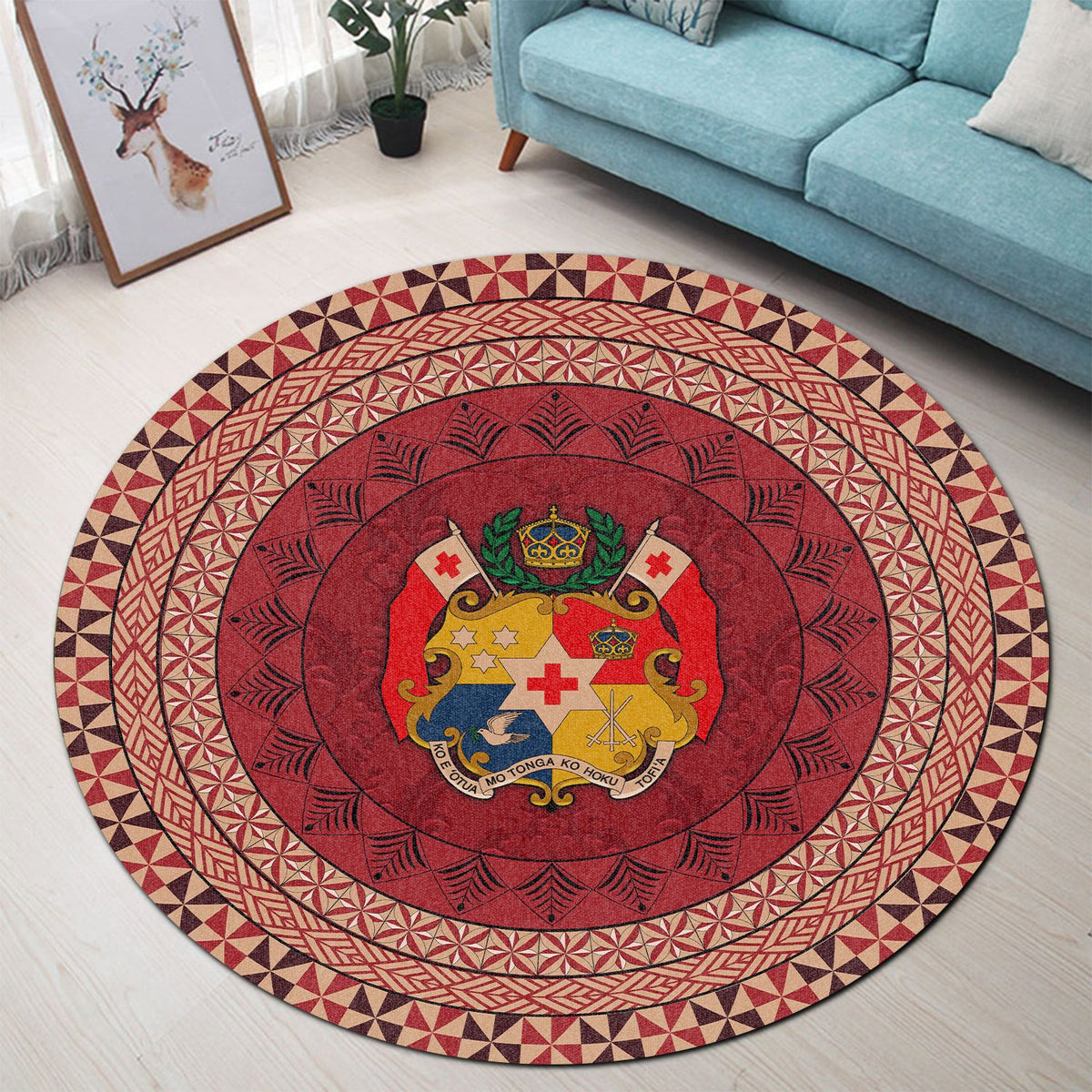 Polynesian Pride Home Set - Tonga Ngatu Pattern Round Carpet - Polynesian Pride