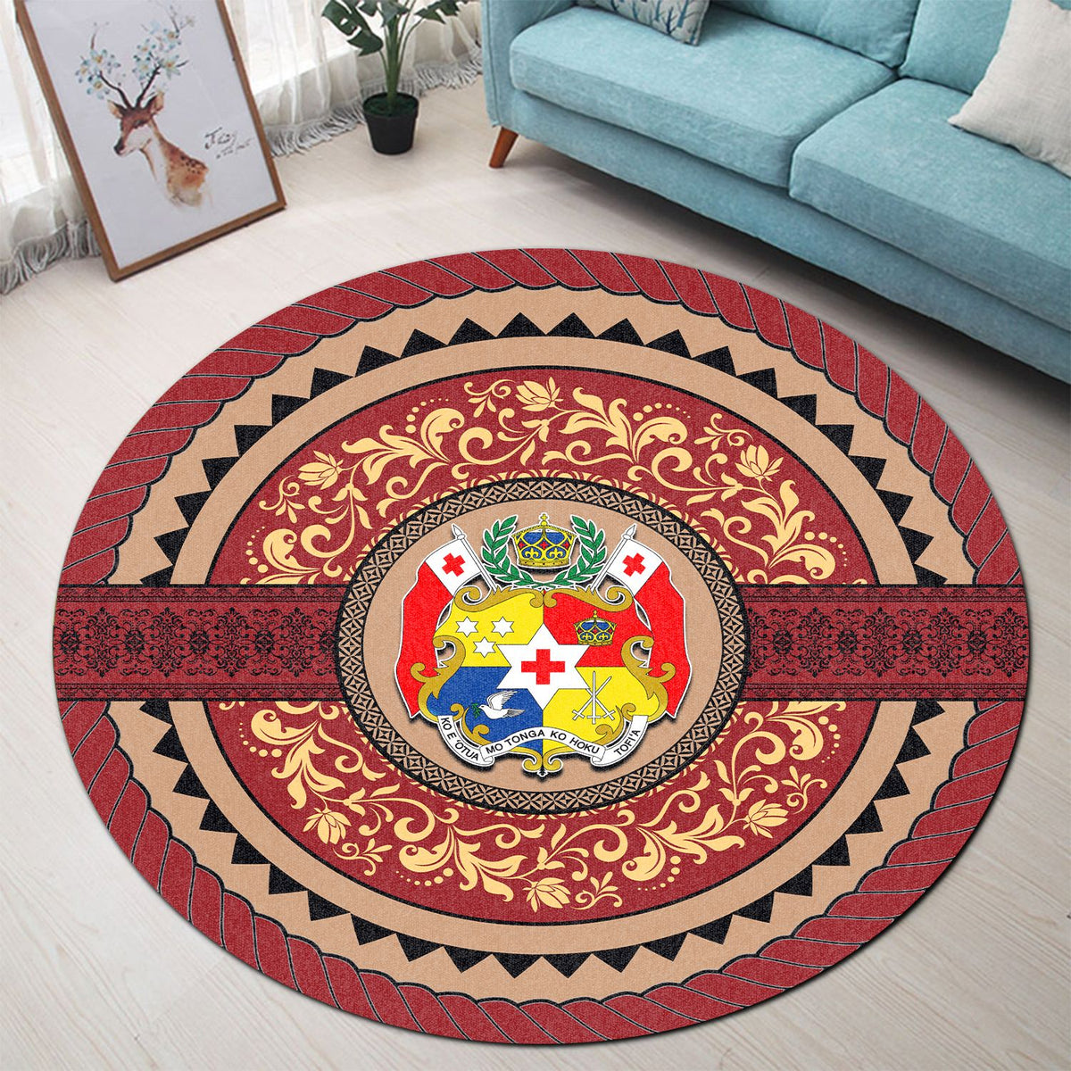 Polynesian Pride Home Set - Tonga Ngatu Rope Round Carpet - Polynesian Pride