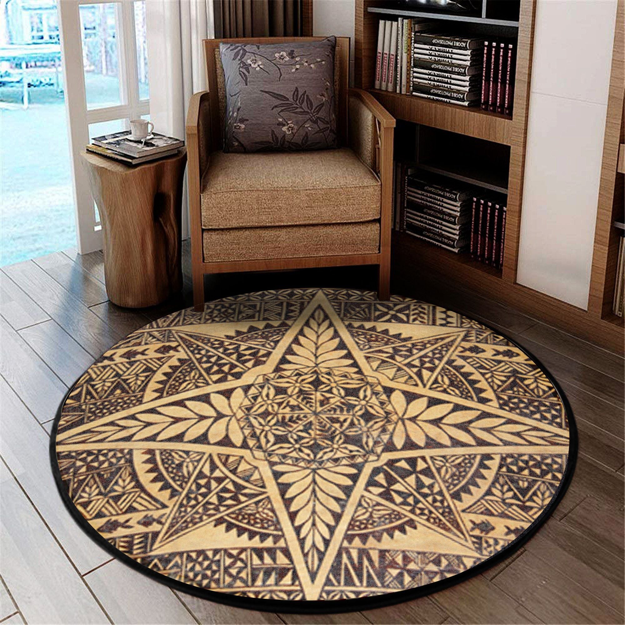 Polynesian Pride Home Set - Tonga Polynesian Tapa Round Carpet Round Carpet Red - Polynesian Pride