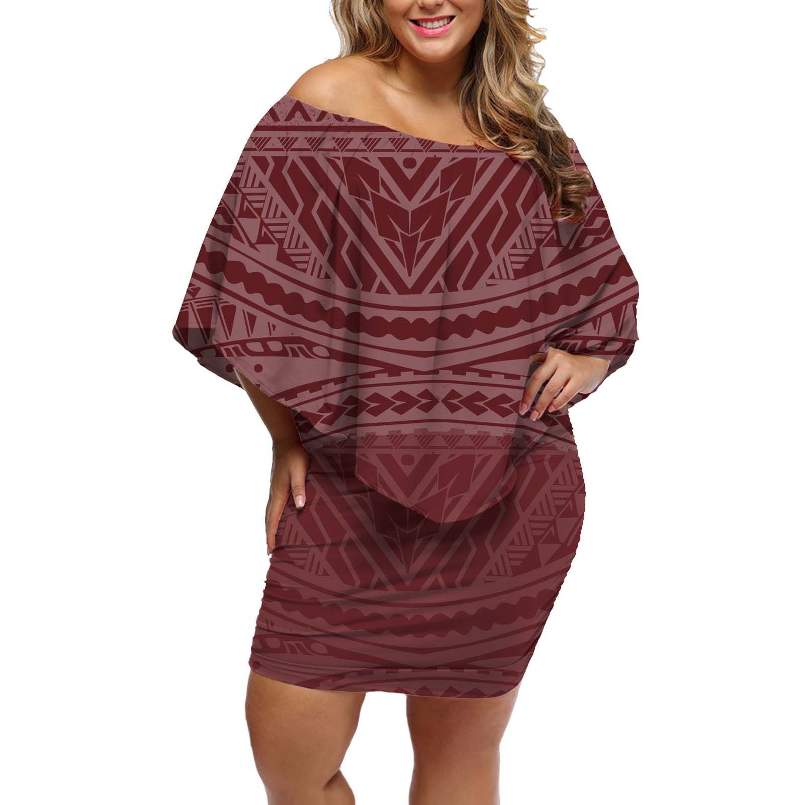 Polynesian Pride Dress - Polynesian Triangle Red Off Shoulder Short Dress Women Red - Polynesian Pride