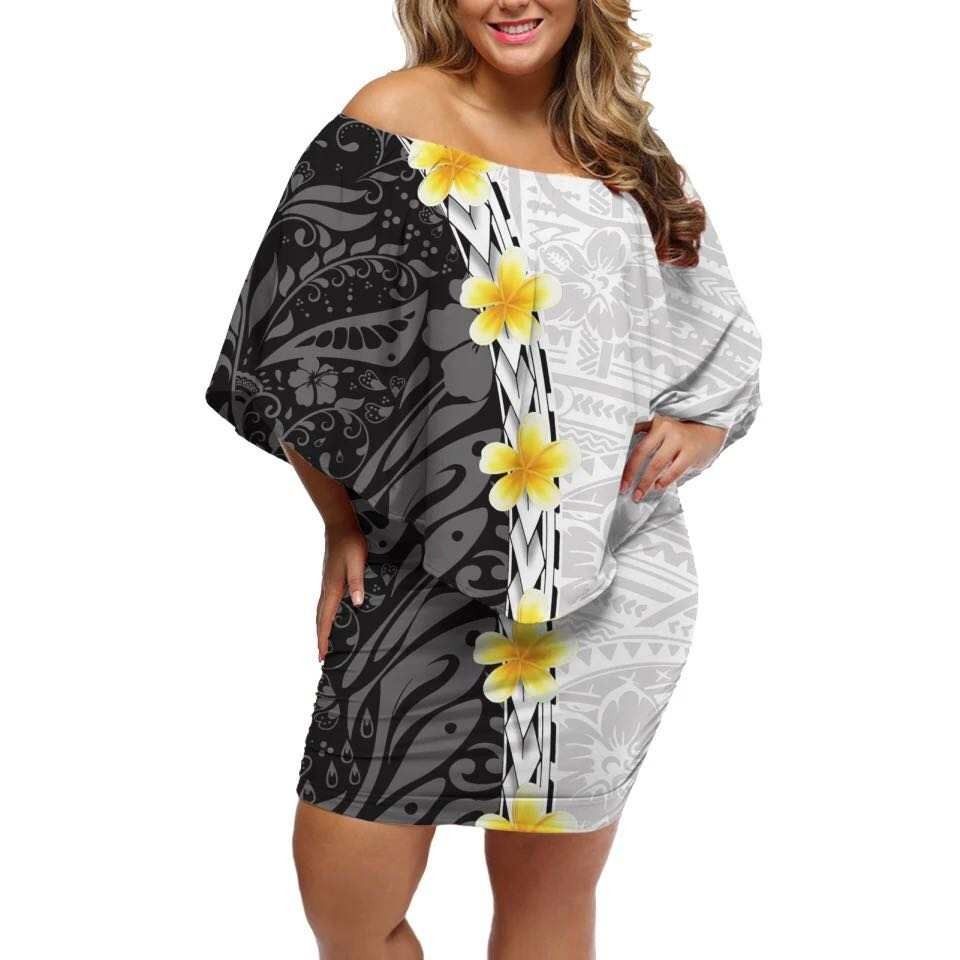 Polynesian Pride Dress - Spearhead Plumeria Polynesia White Off Shoulder Short Dress Women White - Polynesian Pride