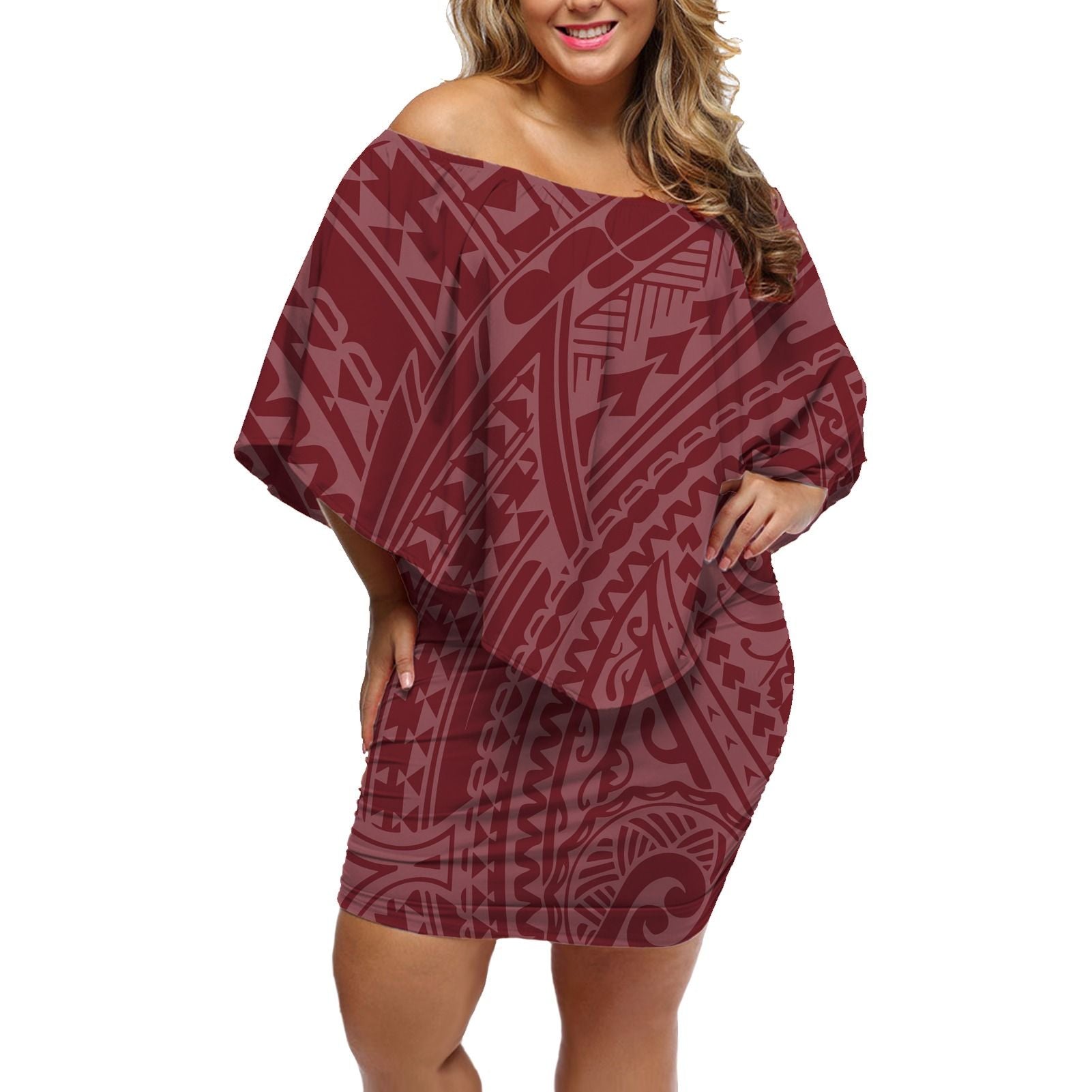 Polynesian Pride Dress - Tribal Mix Polynesian Red Off Shoulder Short Dress Women Red - Polynesian Pride