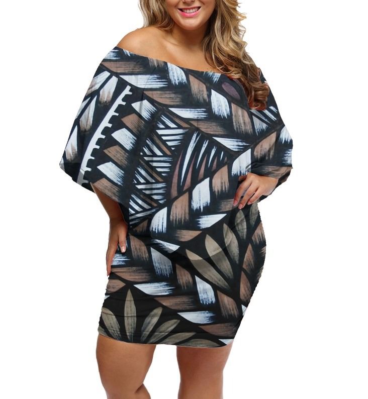 Polynesian Pride Dress - Fala Brown White Off Shoulder Short Dress Women Brown - Polynesian Pride