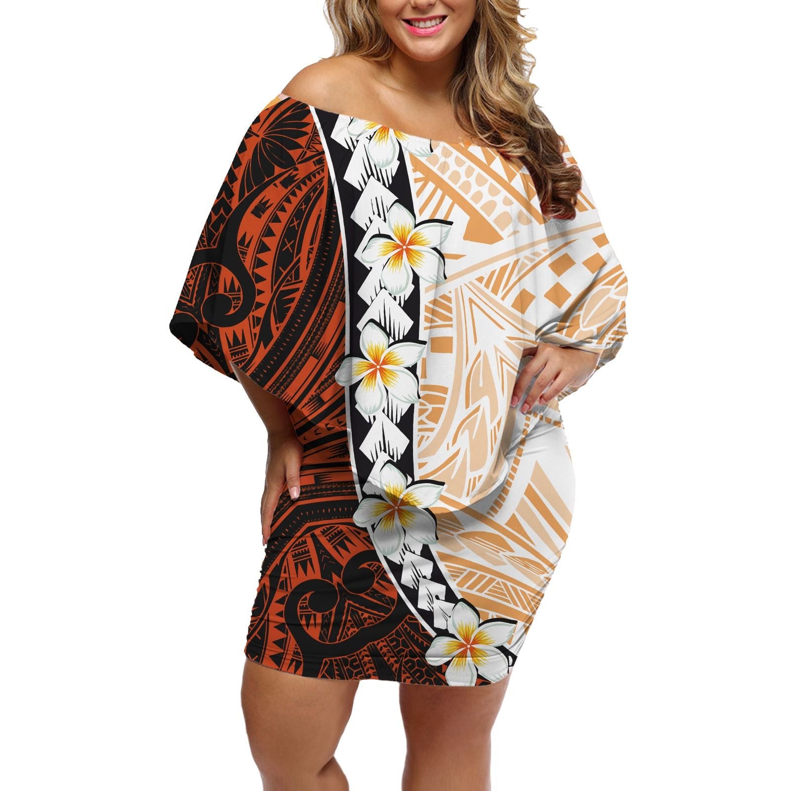 Polynesian Pride Dress - Spearhead Plumeria Polynesia Yellow Off Shoulder Short Dress Women Yellow - Polynesian Pride