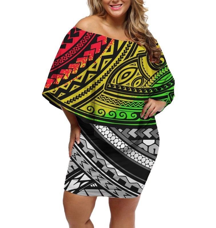 Polynesian Pride Dress - Polynesian Up Side Reggae Off Shoulder Short Dress Women Reggae - Polynesian Pride