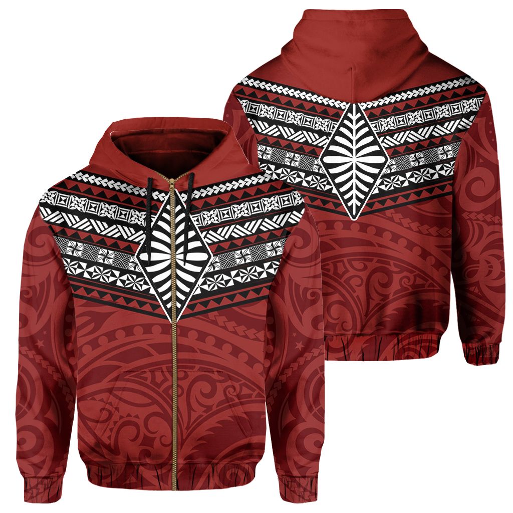 Polynesian Pride Hoodie Pattern Ngatu Tonga Zip Hoodie Unisex Red - Polynesian Pride