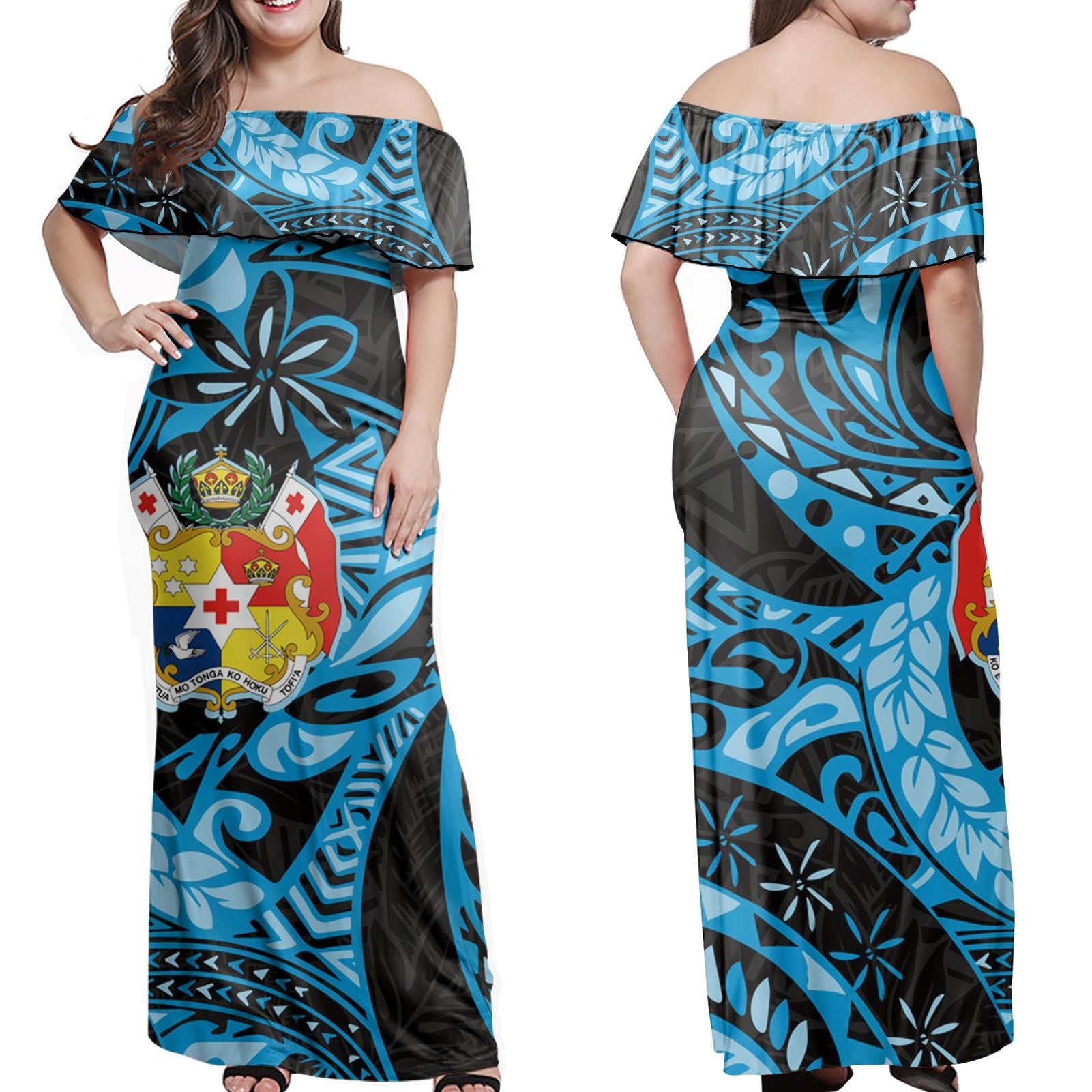 Polynesian Pride Dress - Tonga Coat Of Arms Polynesian Traditional Blue Off Shoulder Long Dress Long Dress Red - Polynesian Pride