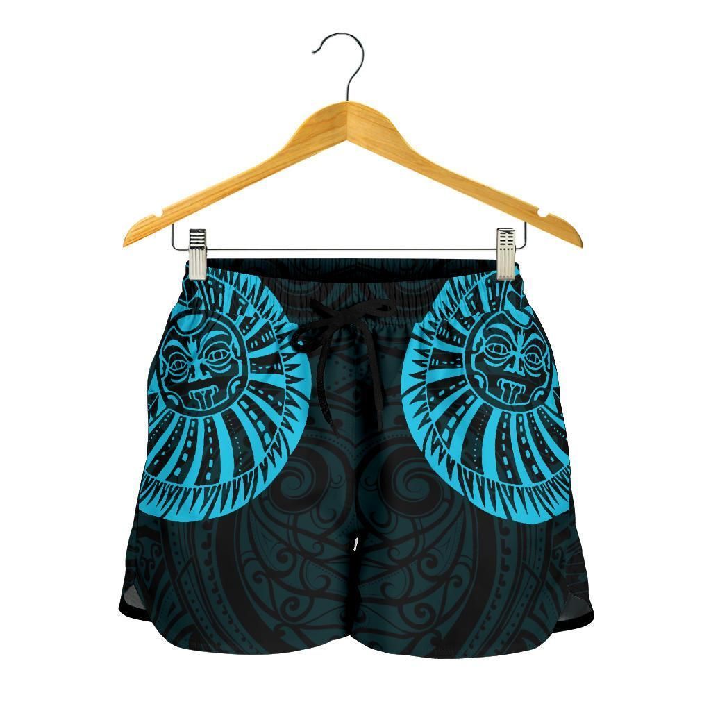 Polynesian Pride Short - New Zealand Maori Warrior Tattoo Women Shorts - Blue Female Black - Polynesian Pride