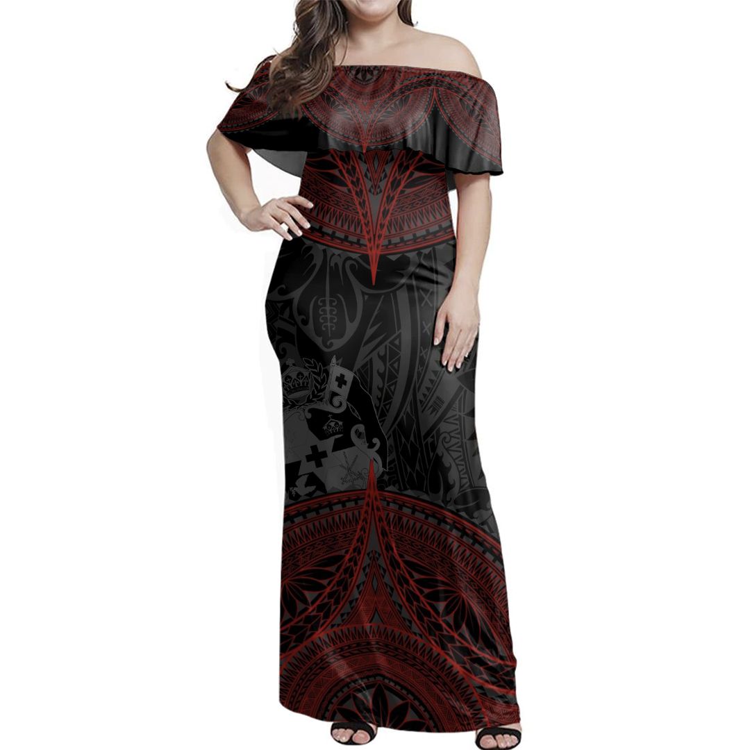 Polynesian Pride Dress - Tonga Tribal Piece Off Shoulder Long Dress Long Dress Black - Polynesian Pride