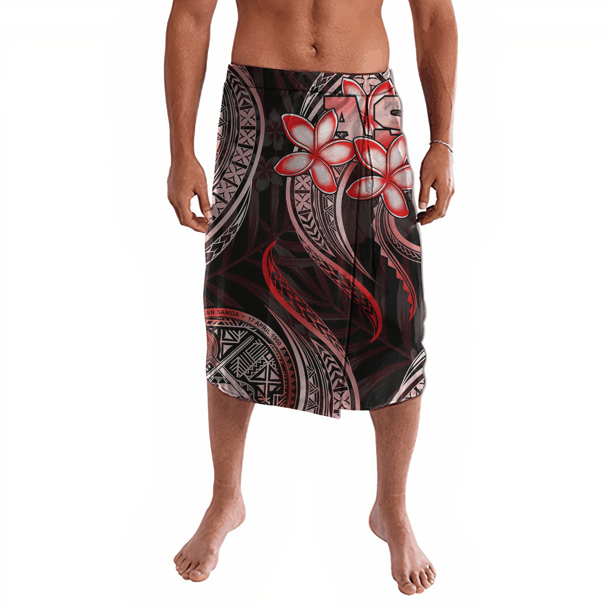 Polynesian Pride Clothing American Samoa 684 Siapo Coat Of Arms Red Ie Faitaga Lavalava Lavalava Black - Polynesian Pride