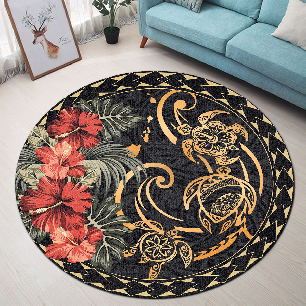 Polynesian Pride Home Set - Hawaii Polynesian Map Turtle Round Carpet - Polynesian Pride