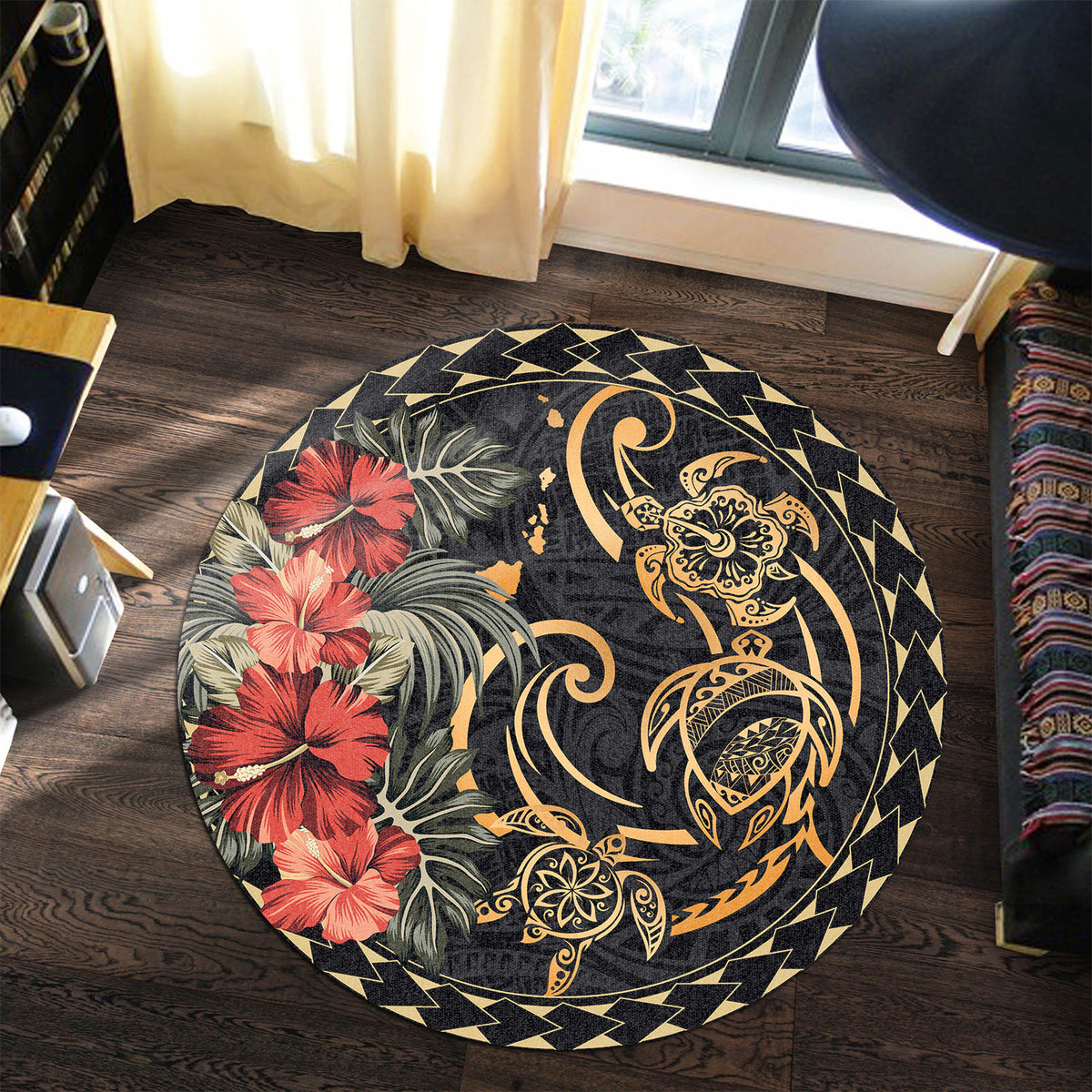 Polynesian Pride Home Set - Hawaii Polynesian Map Turtle Round Carpet - Polynesian Pride