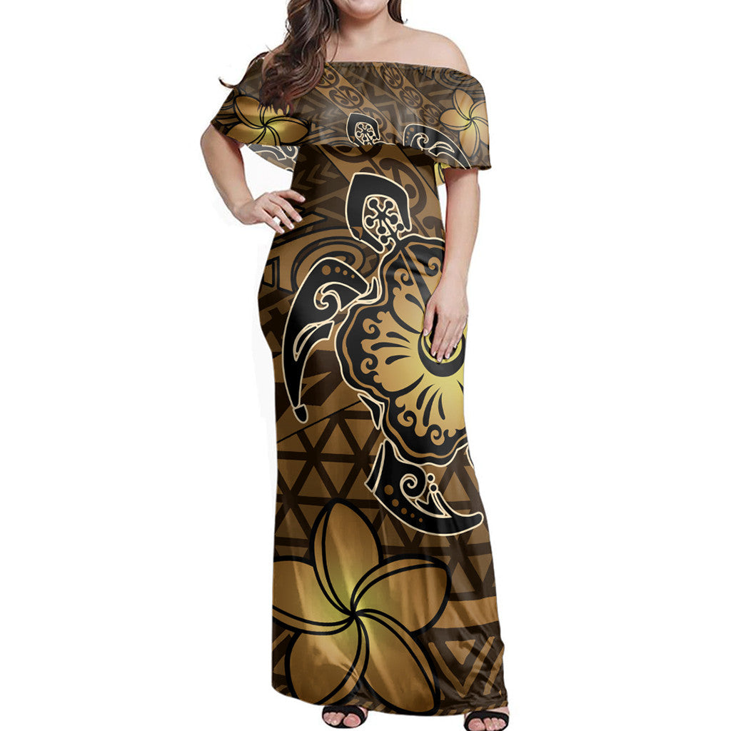 Polynesian Pride Dress - Hawaii Mix Polynesian Turtle Plumeria Nick Style Brown Off Shoulder Long Dress Long Dress Purple - Polynesian Pride