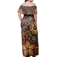 Polynesian Pride Dress - Hawaii Mix Polynesian Turtle Plumeria Nick Style Orange Off Shoulder Long Dress - Polynesian Pride