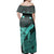 Polynesian Pride Dress - Hawaii Polynesian Hibiscus Turtle Map Turquoise Off Shoulder Long Dress - Polynesian Pride