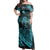 Polynesian Pride Dress - Hawaiian Fish Hook Hibiscus Banzai Surfing Polynesian Blue Off Shoulder Long Dress Long Dress Green - Polynesian Pride