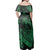 Polynesian Pride Dress - Hawaiian Fish Hook Hibiscus Banzai Surfing Polynesian Green Off Shoulder Long Dress - Polynesian Pride