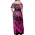 Polynesian Pride Dress - Hawaiian Fish Hook Hibiscus Banzai Surfing Polynesian Pink Off Shoulder Long Dress - Polynesian Pride