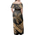 Polynesian Pride Dress - Hawaiian Map Hibiscus Turtle Fish Hook Polynesian Gold Off Shoulder Long Dress - Polynesian Pride