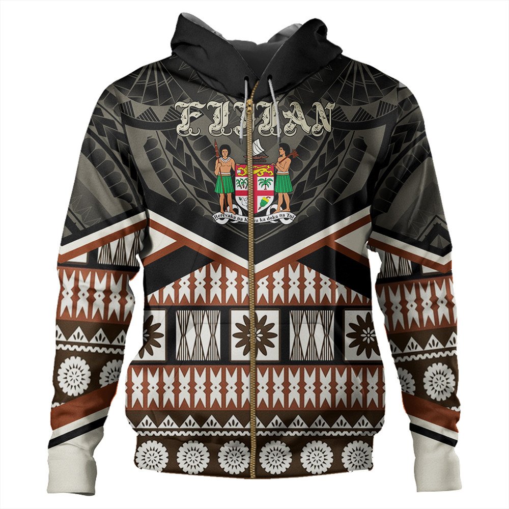 Polynesian Pride Hoodie Fiji Hoodie Fiji Masi Coat of Arms Zip Hoodie Unisex Black - Polynesian Pride