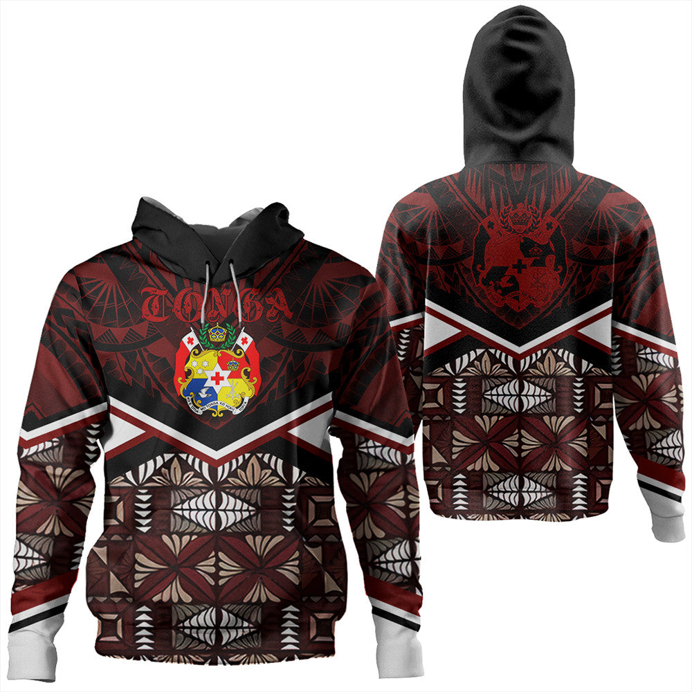 Polynesian Pride Hoodie Tonga Hoodie Tonga Ngatu Kupesi Coat of Arms Hoodie Unisex Red - Polynesian Pride