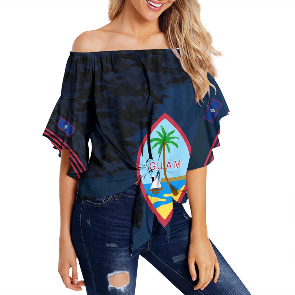 Polynesian Pride Clothing - Guam Off Shoulder Wrap Waist Top Flag Personalized Oldest Style Women Blue - Polynesian Pride