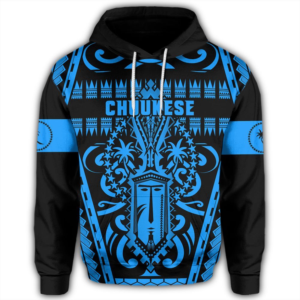 Polynesian Pride Hoodie Chuuk Hoodie Chuukese Mask Hoodie Unisex Blue - Polynesian Pride