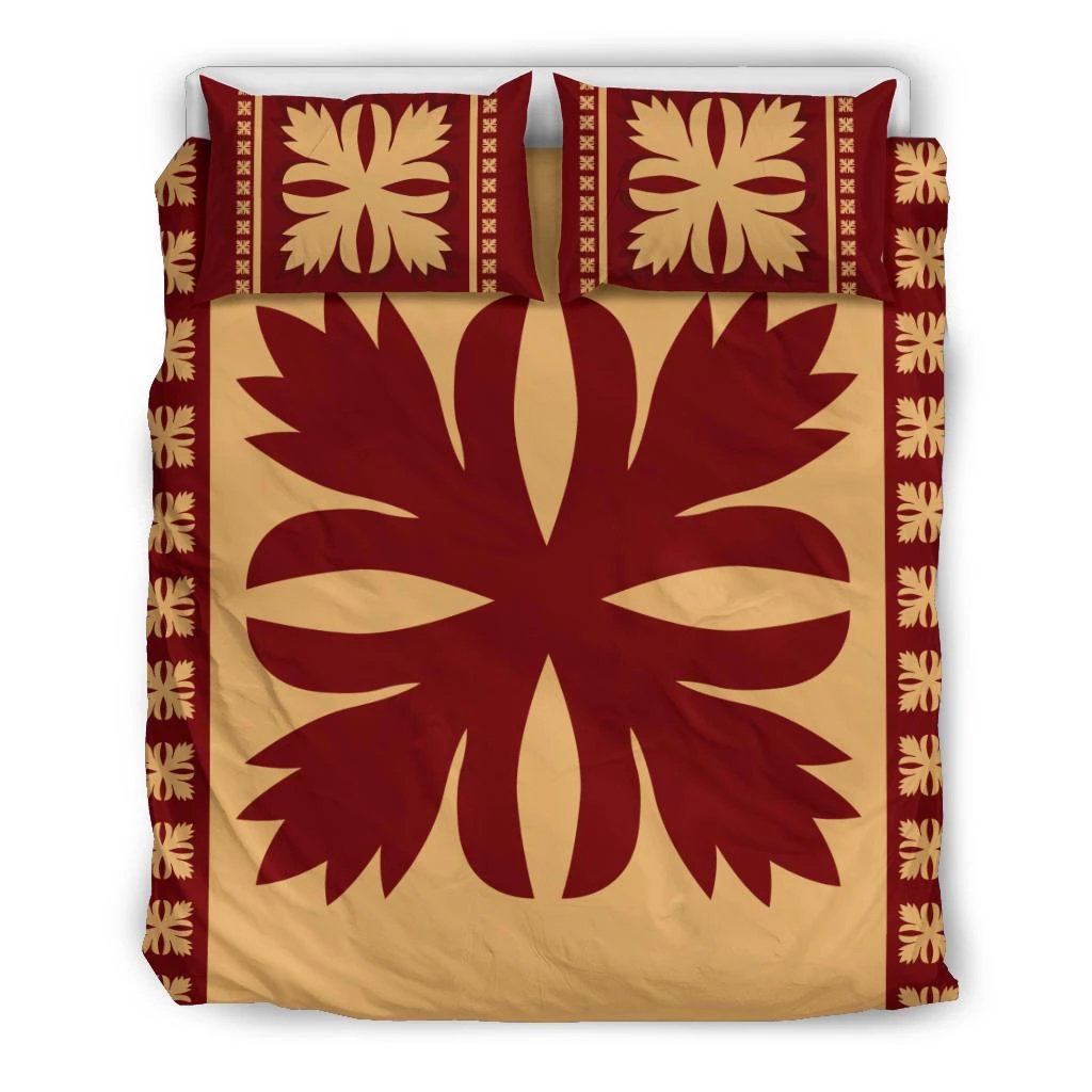 Hawaiian Quilt Pattern Flower Hula Bedding Set Black - Polynesian Pride