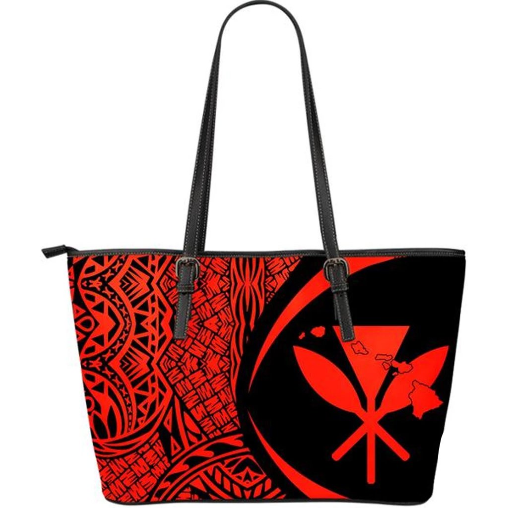 Kanaka Hawaii Map Red Large Leather Tote Red - Polynesian Pride