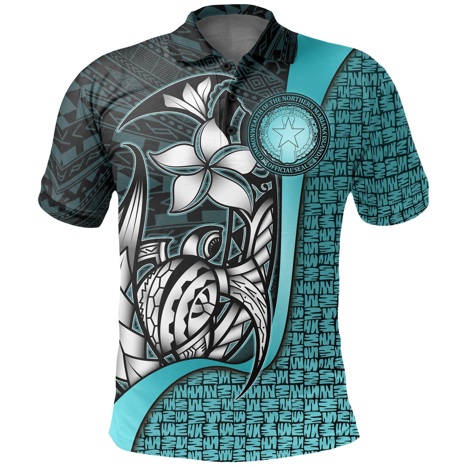Polynesian Pride Apparel Northern Mariana Islands Polo Shirt Turquoise Turtle With Hook Unisex Black - Polynesian Pride