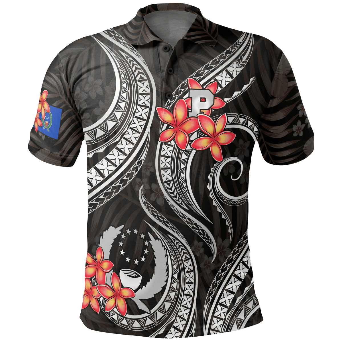 Polynesian Pride Apparel Pohnpei Micronesian Polo Shirt Black Plumeria Unisex Black - Polynesian Pride