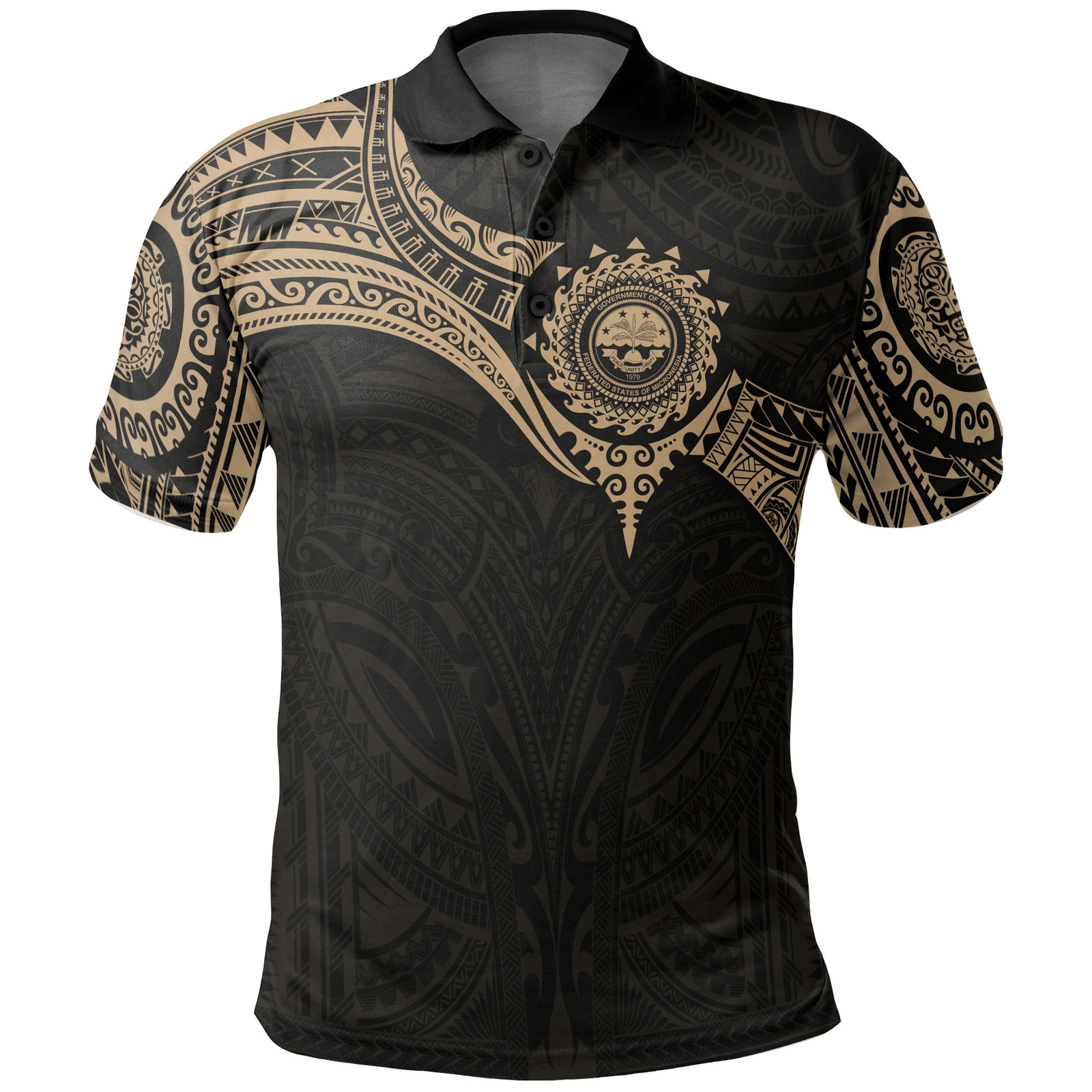 Polynesian Pride Apparel Federated States of Micronesia Polo Shirt Gold Heart Shield Unisex Gold - Polynesian Pride